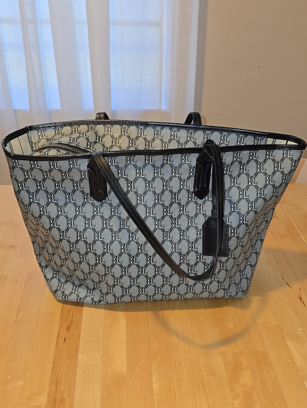Lauren Ralph Lauren Signature Blackwell Logo Shopper Carryall Tote Bag Leather